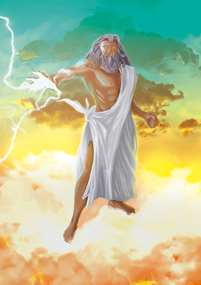God Zeus character Illustration for a phisical card game